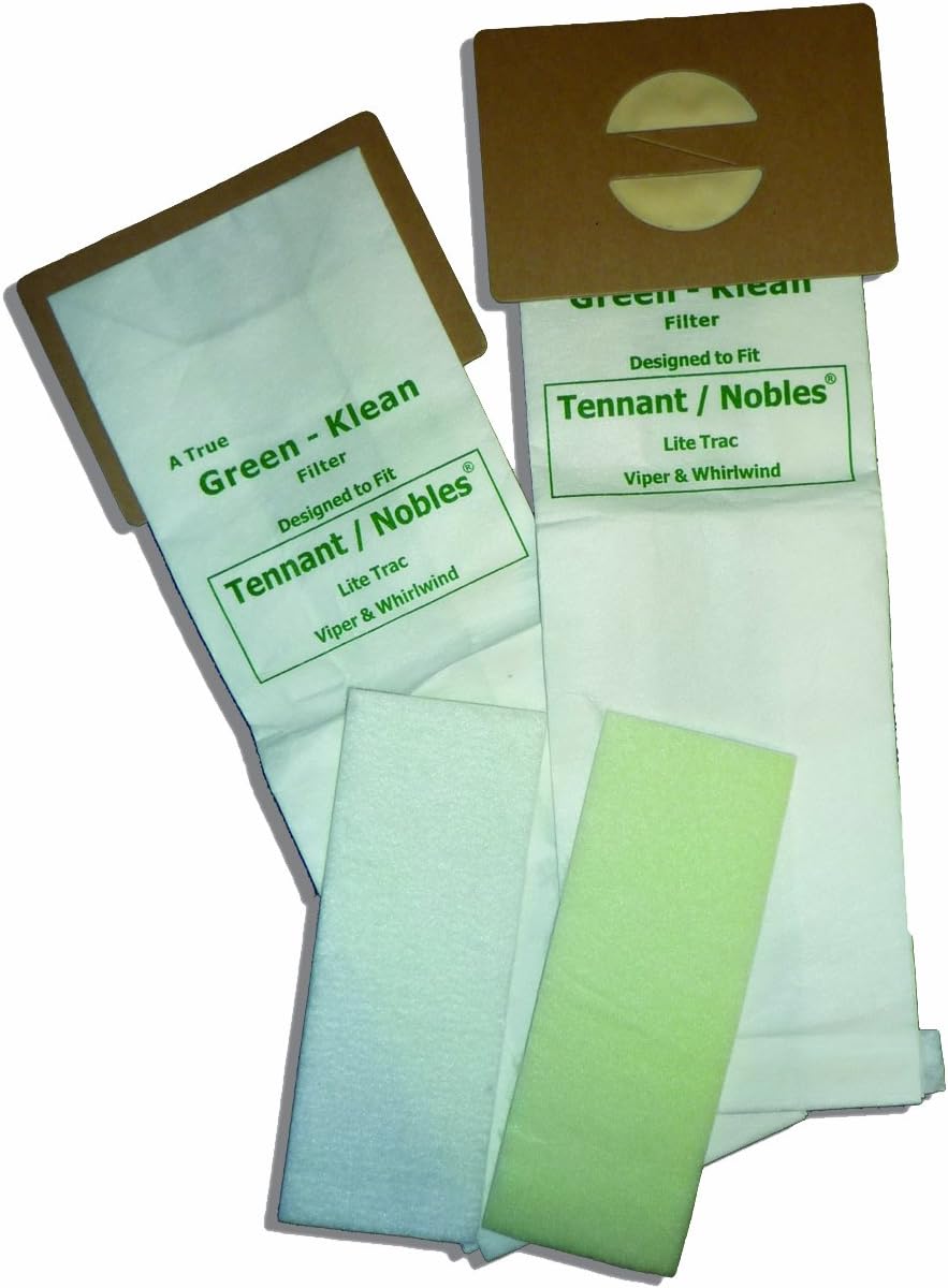 Green Klean 611783 Tennant/Nobles LiteTrac Viper/Whirlwind Replacement Vacuum Cleaner Bags Plus 2 Filters Per Pack