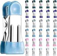 WFFDAA 30 Pack Heavy Duty Clothes Pins Chip Clips, 2.17 Inch Stainless Steel Clothespins, Silicone Coated Rustproof Bag Clips 6 Colors