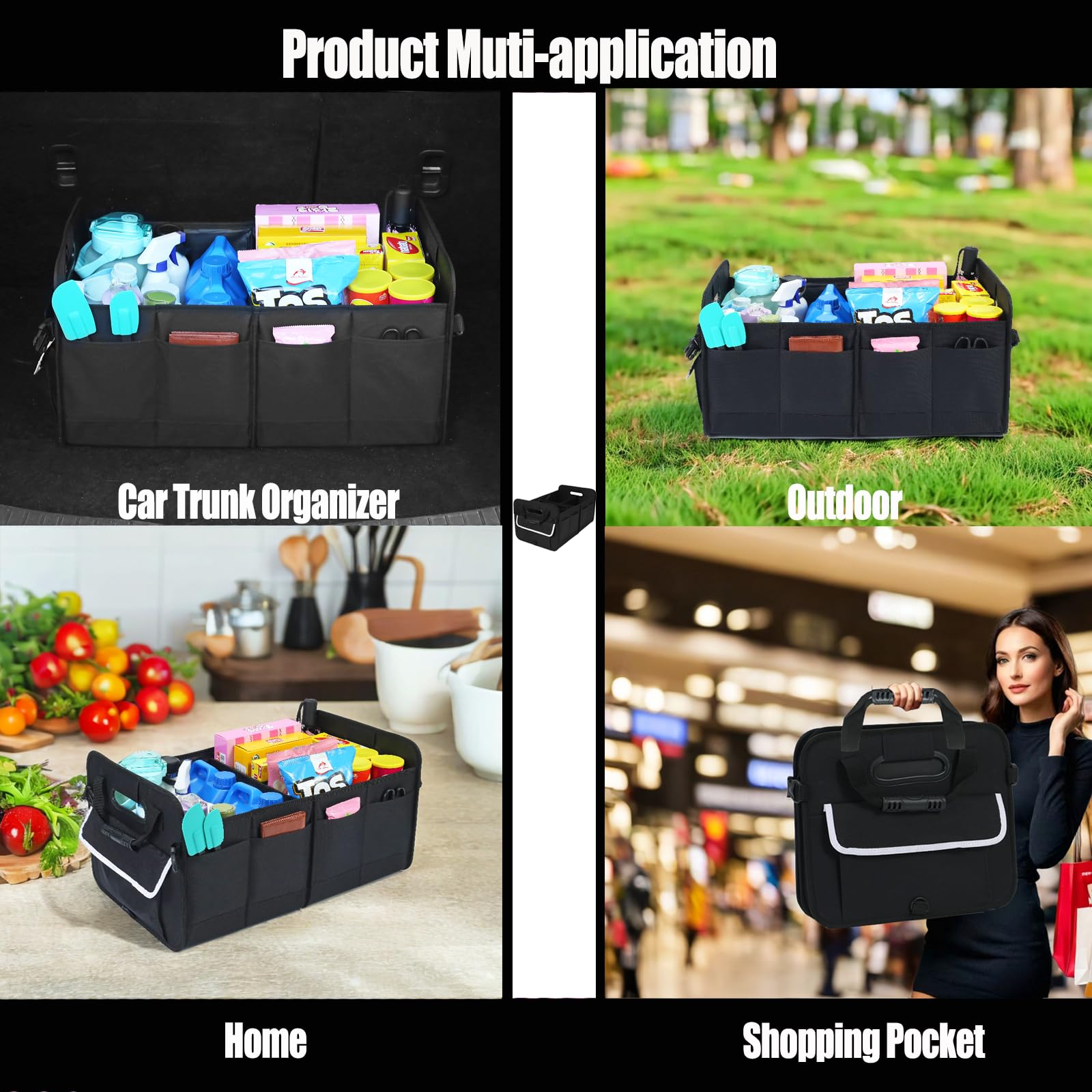 Car Suv Trunk Organizer Sturdy Car Storage Organizer for Accessories Tools Sundries Upgraded 4 Carrying Handles 72L Foldable — view 5