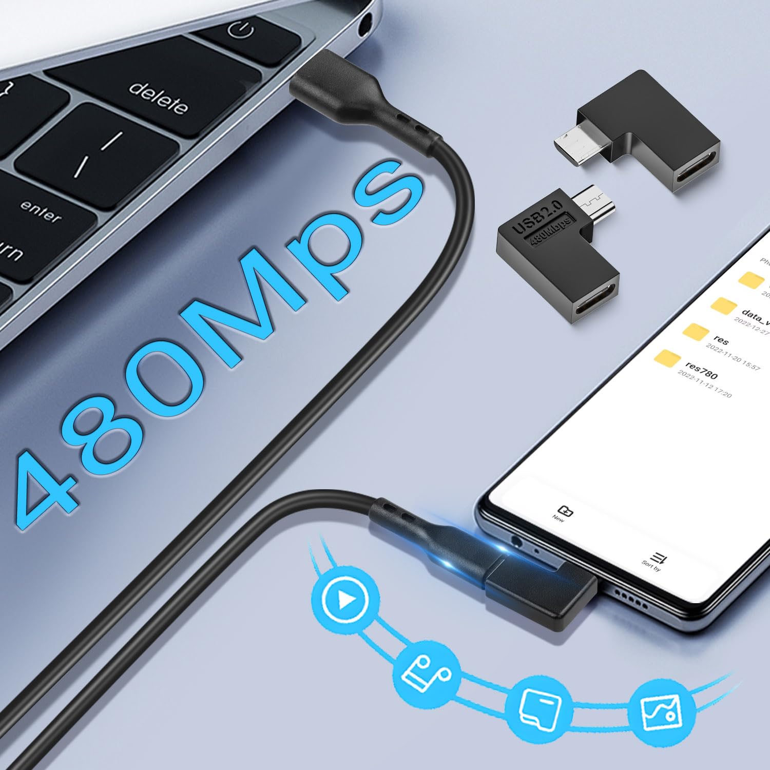 2 Adaptateurs QIANRENON USB C Femelle Vers Micro USB Mâle - Forme U Inversée - 10W, 480 Mbps