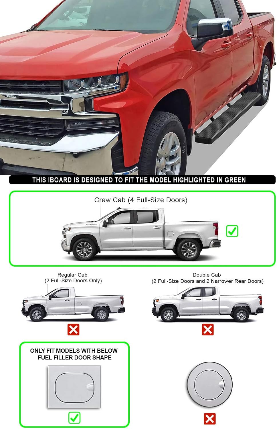 APS-IBCZ3828 iBoard Third Generation 6-inch Black Aluminum Running Boards Side Step for Selected Chevy Silverado GMC Sierra Crew Cab