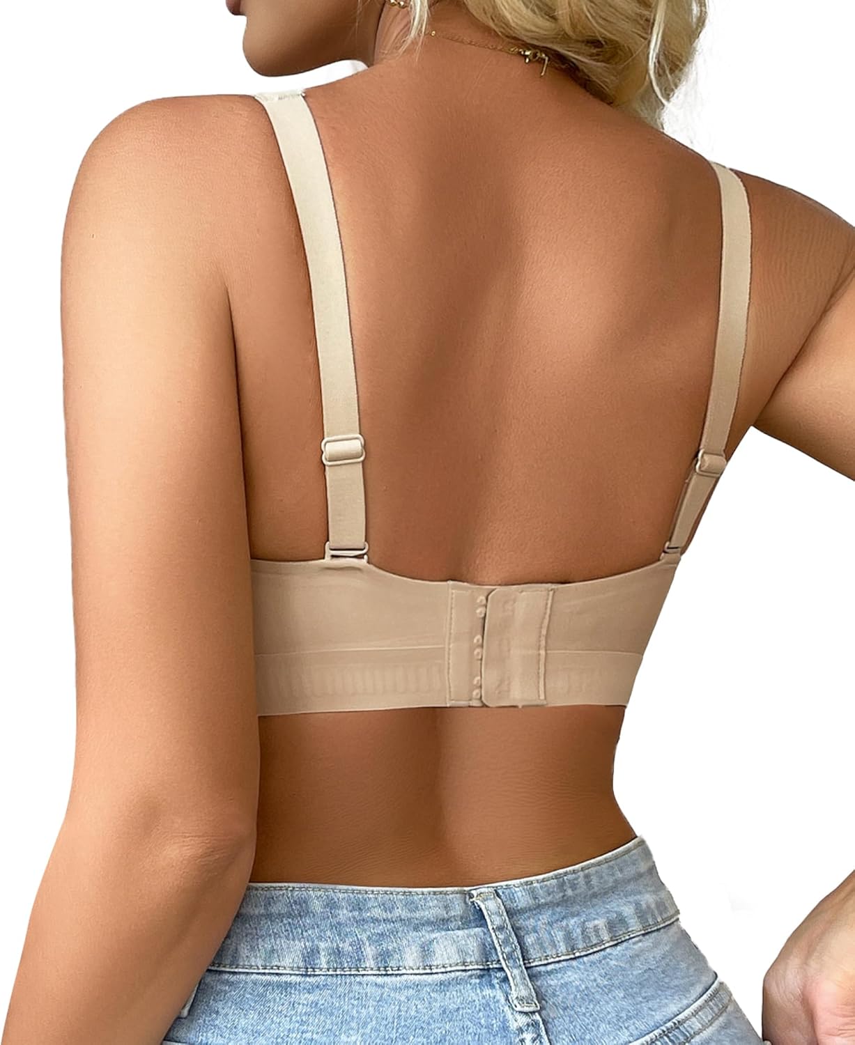 SHAPERX Women's Deep V Everyday Bras Wireless Comfort No Underwire Bralettes Soft Push Up Bra Regular and Plus Size - Image 2