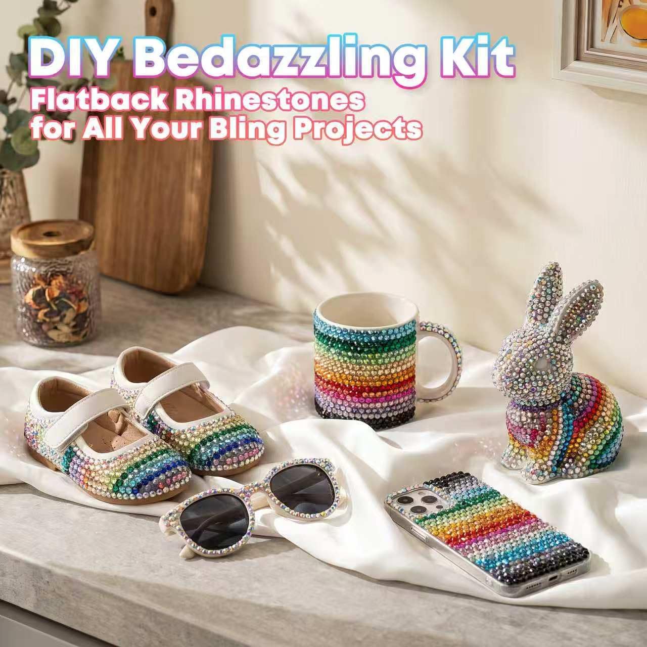 40000Pcs 40 Colors Jelly Rhinestones for Bedazzling kit, 3mm Multicolor Resin Flatback Gems for Diamond Art, bedazzle kit with 4x10ml B7000 Glue for Crafting, Books, Shoes, Nail Art, DIY Gifts