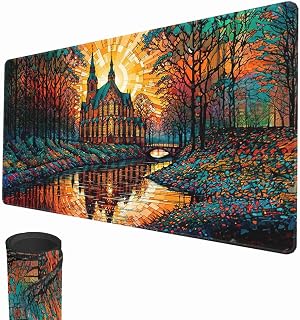 MTG Playmat, 24" x 14" TCG Playmats Stitched Edges Smooth Rubber Surface Battle Board Game MTG Playmat with Zones Horror Theme MTG Playmat for Halloween (Church)