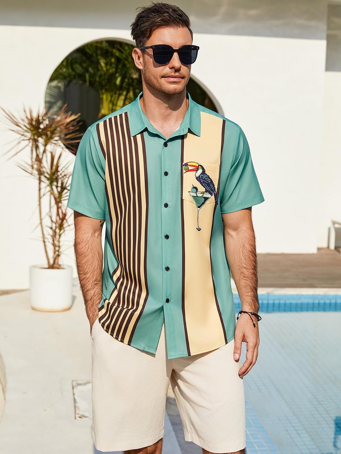 Hardaddy Men's Vintage Bowling Shirt Short Sleeve Button Down Hawaiian Summer Beach Printed Casual Shirts image 2