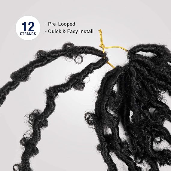 12 Inch 2 Pack AU-THEN-TIC Butterfly Locs Crochet Hair Distressed Faux Locs Crochet Soft Locs Pre Looped Hair Extensions (12 Inch (Pack of 2), 1B-Off Black)