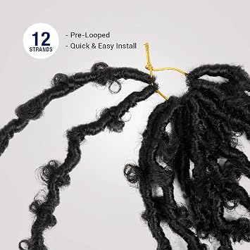 12 Inch 2 Pack AU-THEN-TIC Butterfly Locs Crochet Hair Distressed Faux Locs Crochet Soft Locs Pre Looped Hair Extensions (12 Inch (Pack of 2), 1B-Off Black)
