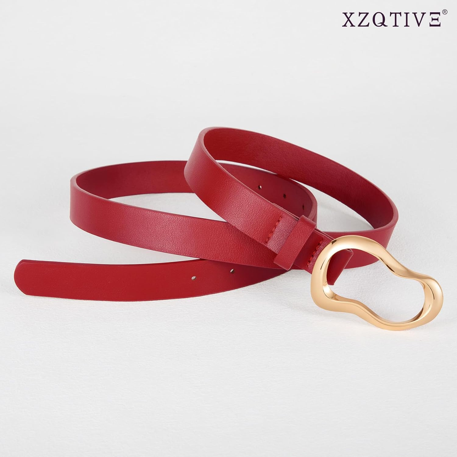 XZQTIVE Leather Belts for Women Casual Fashion Waist Belt for Jeans Pants Dresses with Unique Liquid Shapes Gold Buckle