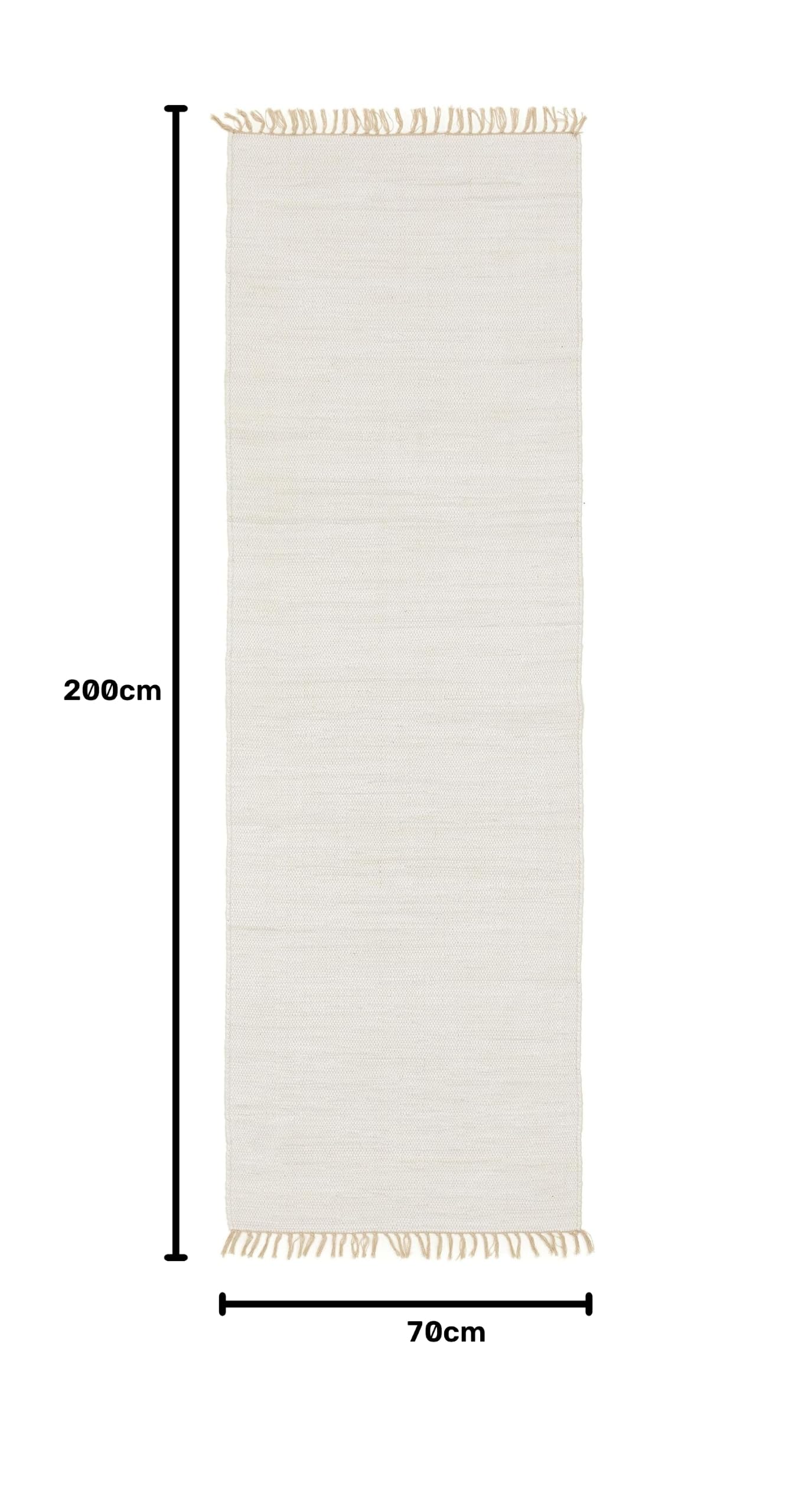 Interiyou Tappeto cotone Toledo - 70x200 cm Bianco - Tessuto artigianale con frange per salotto, camera, stanza bambini, pranzo, cucina o corridoio
