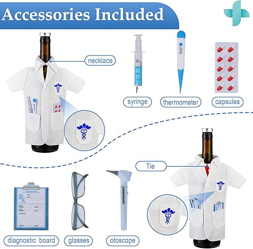 Miniatura 2 de Amyhill Paquete de 24 unidades de bata blanca para regalo de ceremonia de abrigo blanco a granel, bolsa de vino para enfermera, médico, botella de