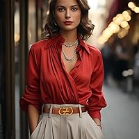 Vista 263 de Cinturón de cuero clásico con hebilla de metal para mujer con vestido de jeans Aah-negro-clásico