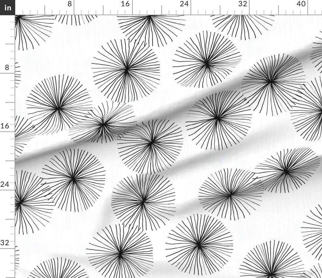 Spoonflower Fabric - Dandelions White Black Dandelion Minimalist Mod Circle Snowflake Round Printed on Petal Signature Cotton Fabric Fat Quarter - Sewing Quilting Apparel Crafts Decor