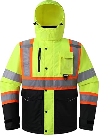 JKSafety Hi Vis Safety Jackets for Men High Visibility Bomber Jackets with Detachable Hood Meet ANSI Standard BJ480