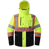 Hi Vis Safety Jackets for Men High Visibility Bomber Jackets with Detachable Hood Meet ANSI Standard (BJ480)