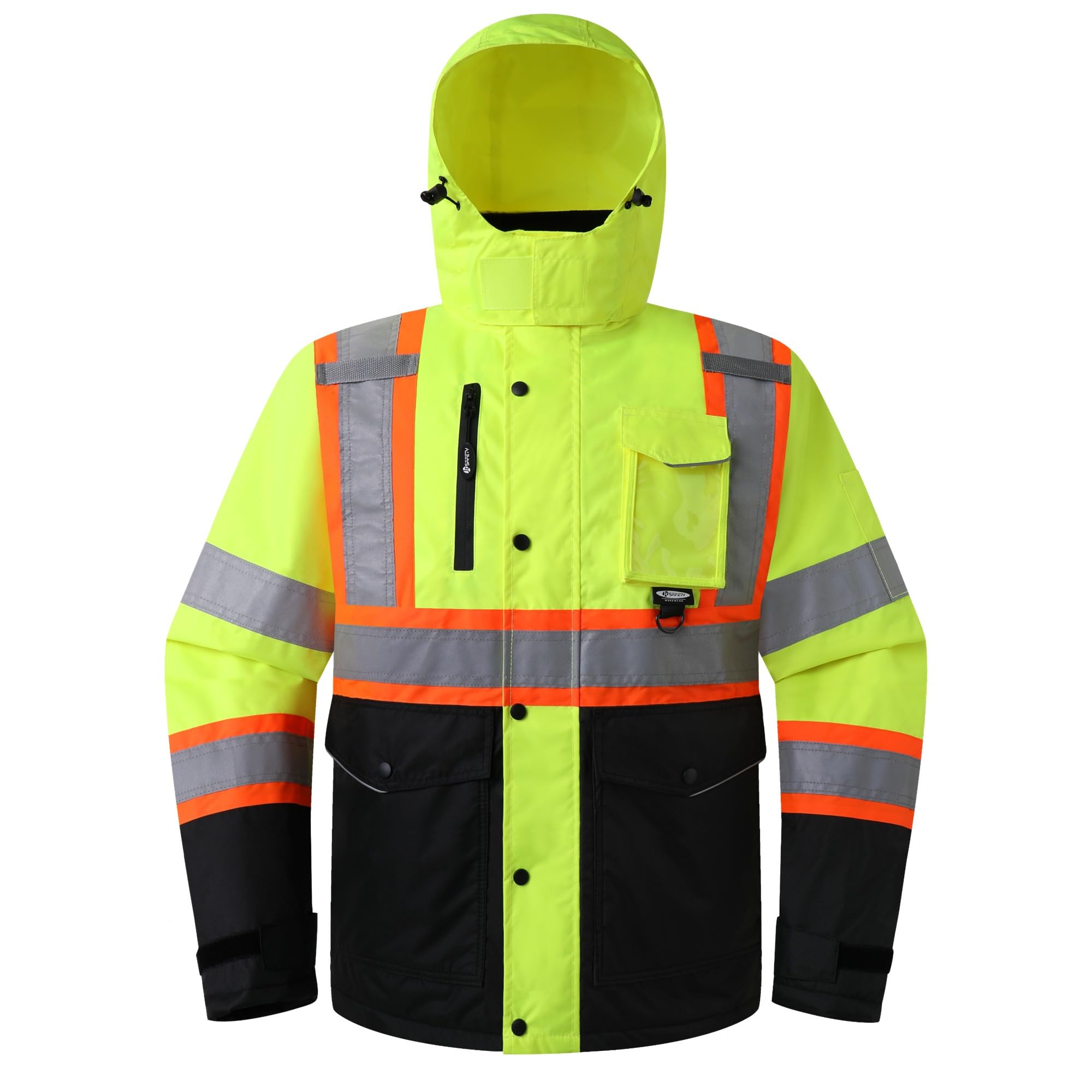 JKSafety Hi Vis Safety Jackets for Men High Visibility Bomber Jackets with Detachable Hood Meet ANSI Standard (BJ480)