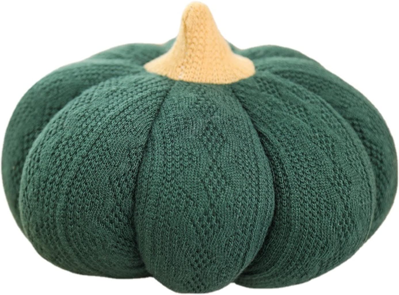 Plush Pumpkin Artificial Fabric Thanksgiving Pumpkin Pillow Handmade Fall Woolen Yarn Stuffed Pumpkin Autumn Winter Soft Figurine Gifts Tabletop Housewarming Present Holiday Decor (Green,16inch)