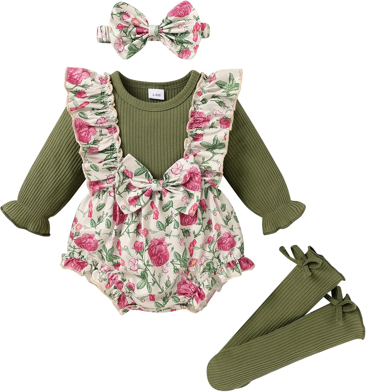 YOUNGER TREE Newborn Baby Girl Clothes Sweater Long Sleeve Ruffle Bow Romper Bodysuit Spring Fall Winter Outfits