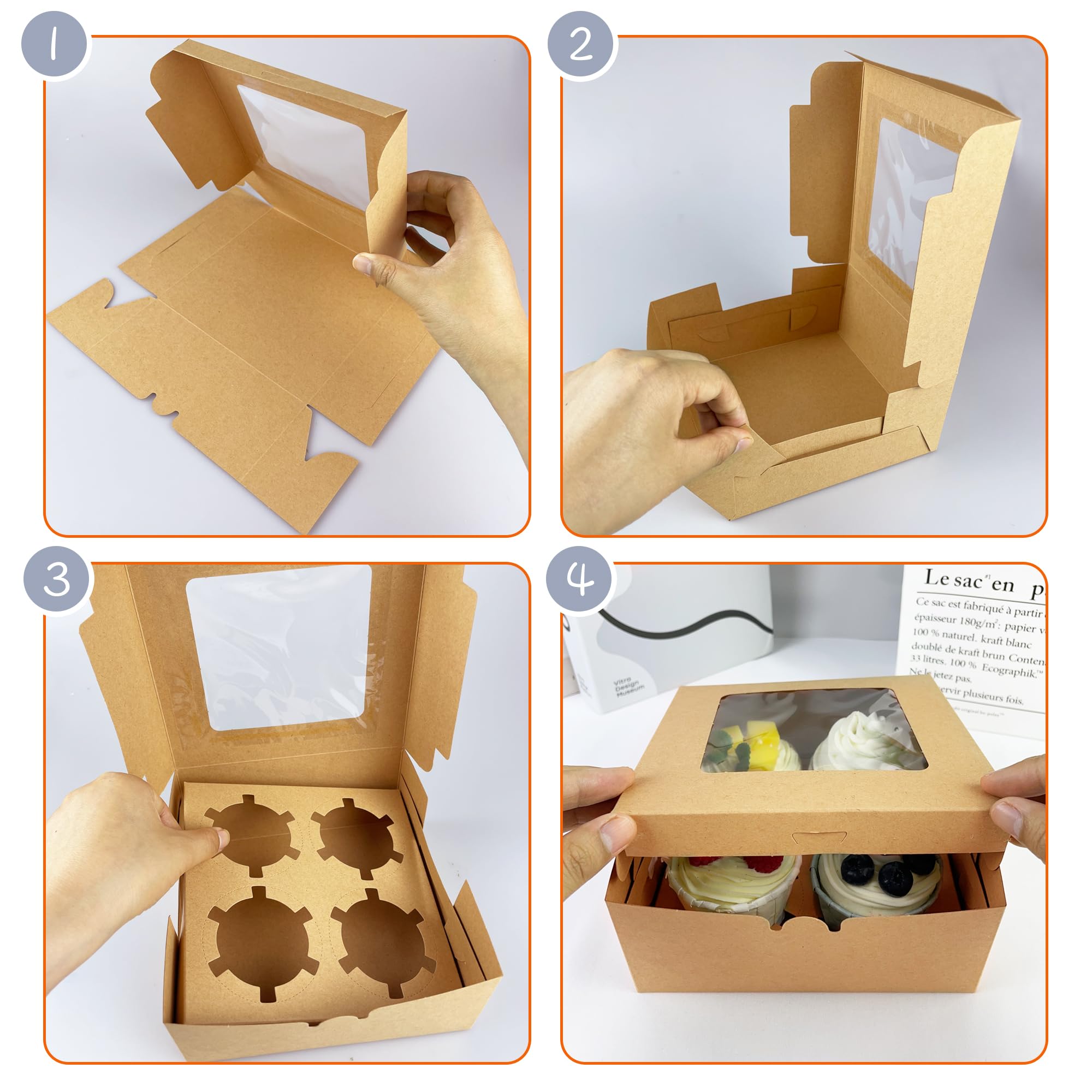 Brown Paper Cupcake Boxes - 8 Pack with Window -6 Brown Paper Cupcake Boxes - 8 Pack with Window -6