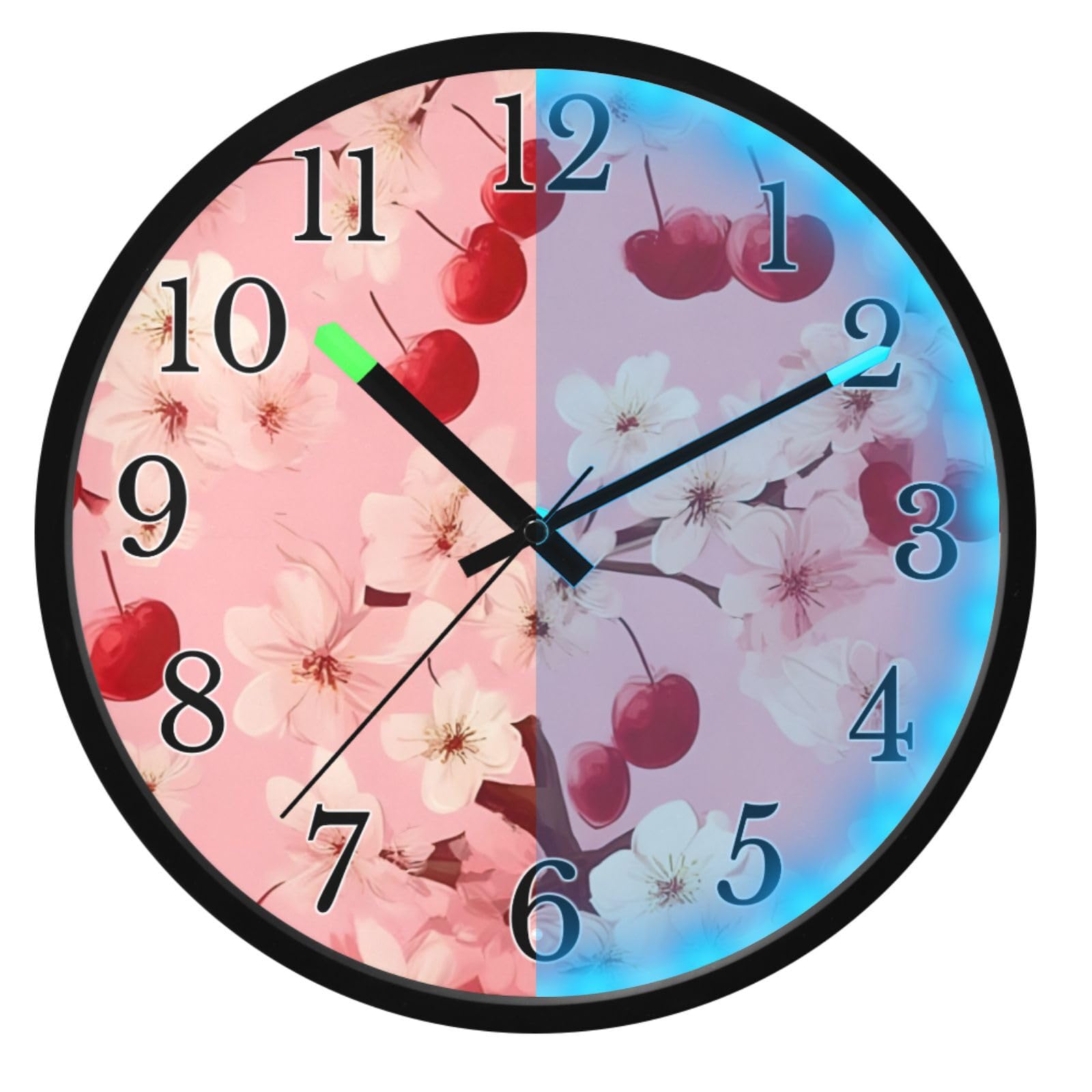 Mnsruu Reloj de pared luminoso con flores rosadas, reloj de pared que brilla en la oscuridad, funciona con pilas, 12 pulgadas, silencioso, sin tictac, luz nocturna para dormitorio