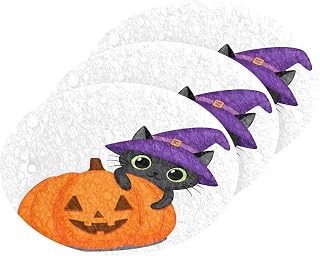 Halloween Pumpkin Black Cat Kitchen Sponges Witch Hat Autumn Fall Cleaning Dish Sponges Non-Scratch Scrubber Sponge for Kitchen Bathroom Cars, pack of 3