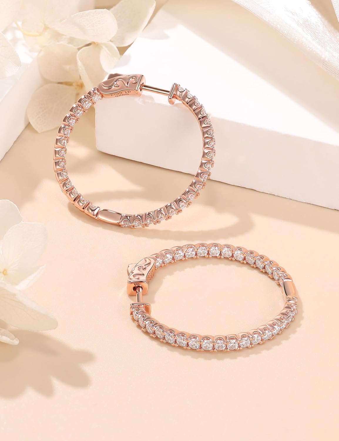 Moissanite Hoop Earrings for Women S925 Sterling Silver D Color VVS1 Round Cut Moissanite Inside Out Round Loops Hypoallergenic Large Huggie Hoop Earrings