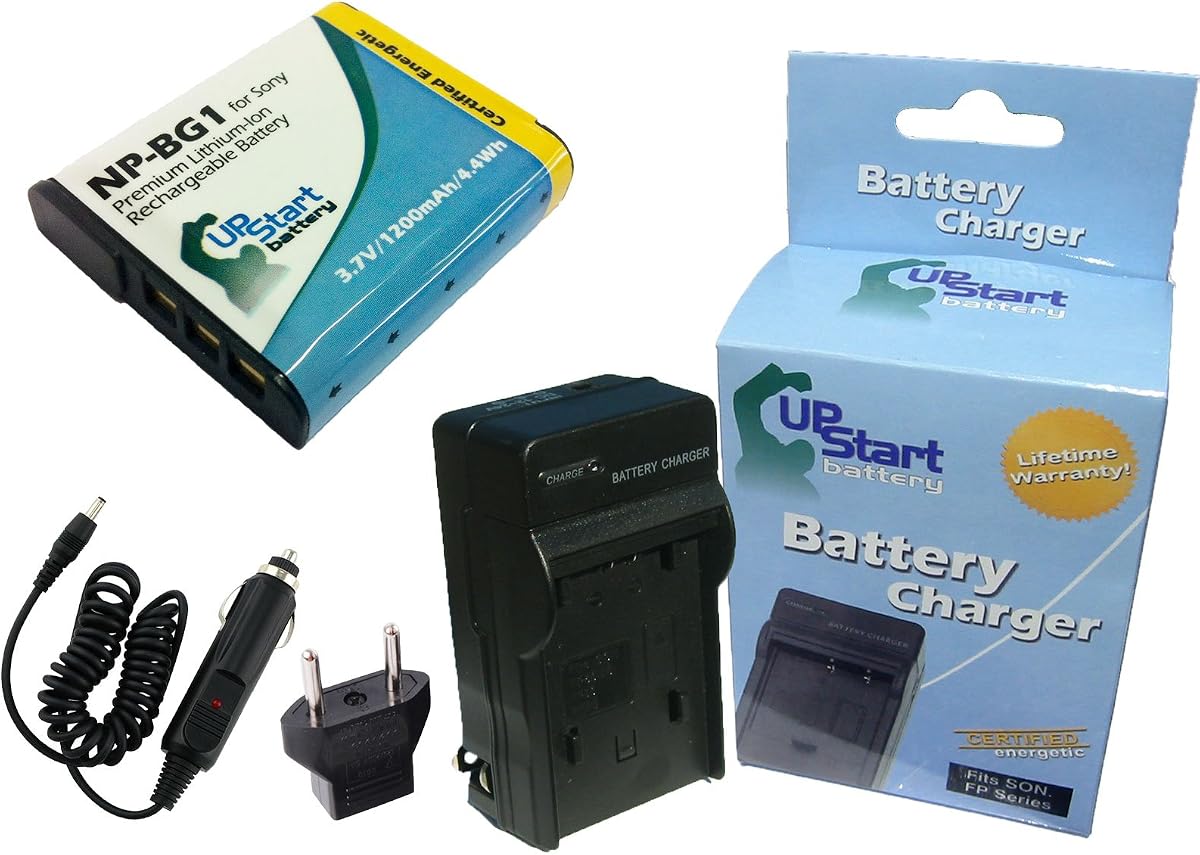 for Sony Cybershot DSC-HX20V Battery and Charger with Car Plug | Compatible with Sony NP-BG1 Digital Camera Batteries and Chargers (1200mAh 3.7V Lithium-Ion) - and EU Adapter