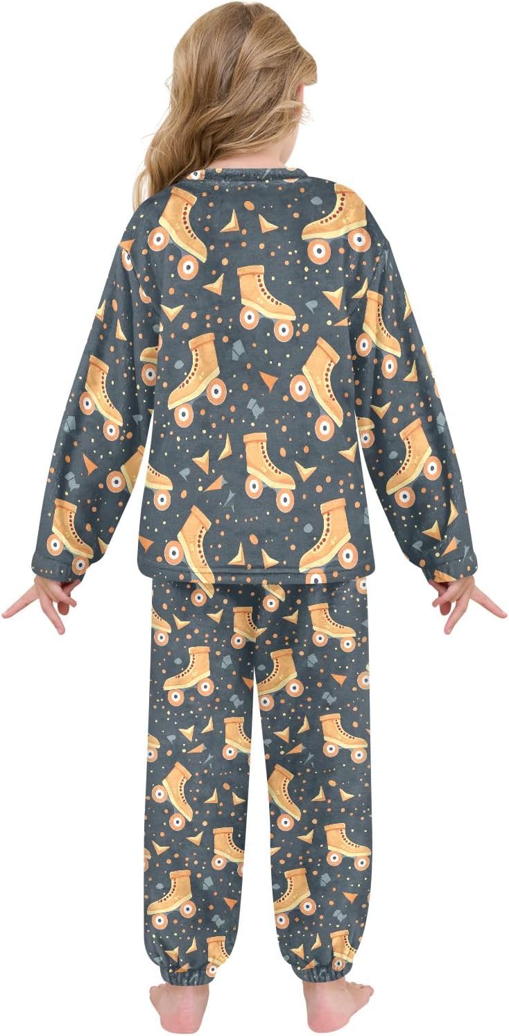 Kids Flannel Sets Roller Skates Warm Plush Relaxed Clothing for Boys and Girls