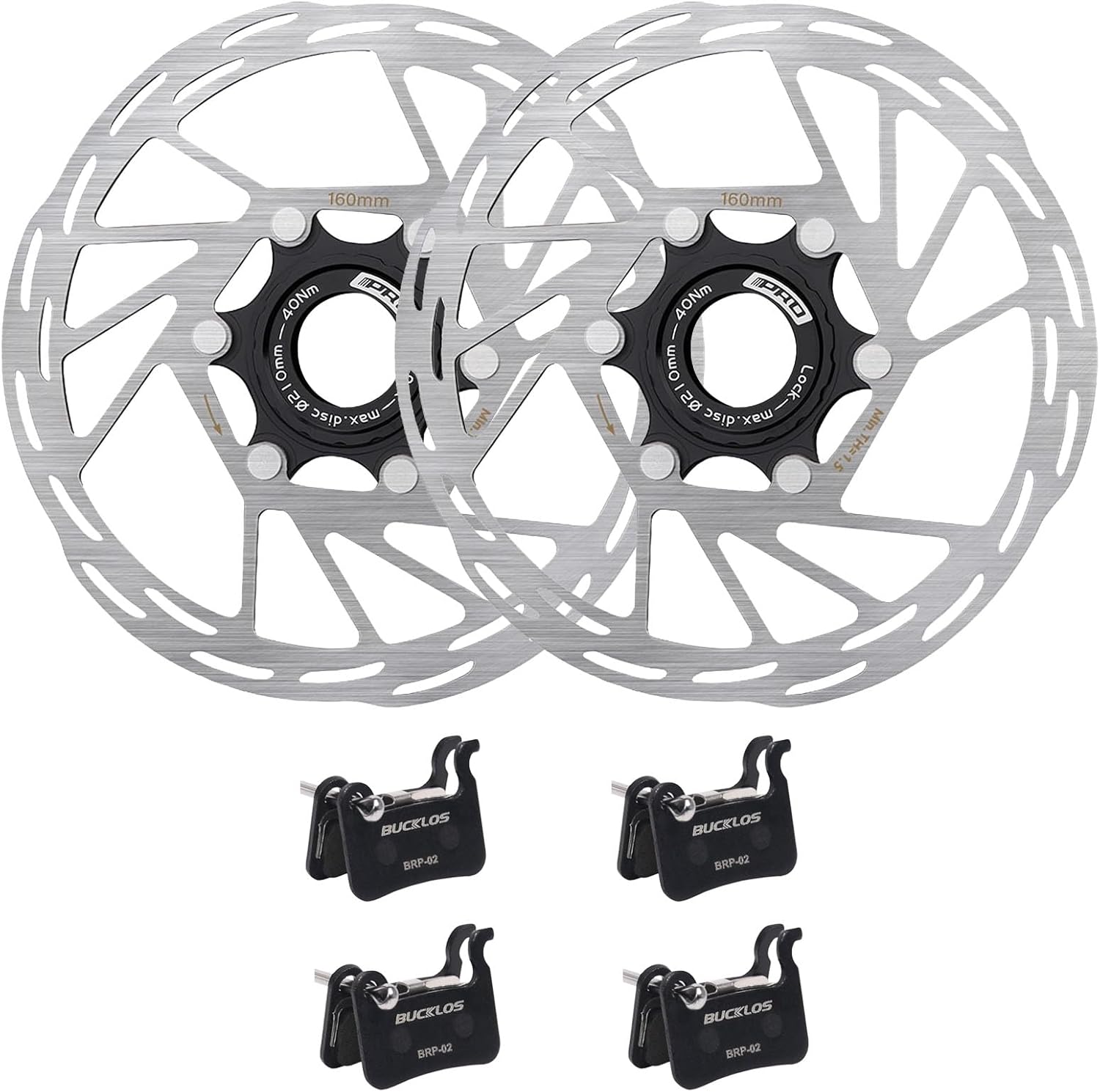 BUCKLOS 4 Pairs Semi Metallic Bike Disc Brake Pads - Bicycle Disk Brake Pads for Zoom/Shimano Deore XT XTR LX SLX Hone Alfine Saint and IIIPRO Bike Centerlock Disc Brake Rotor 160mm