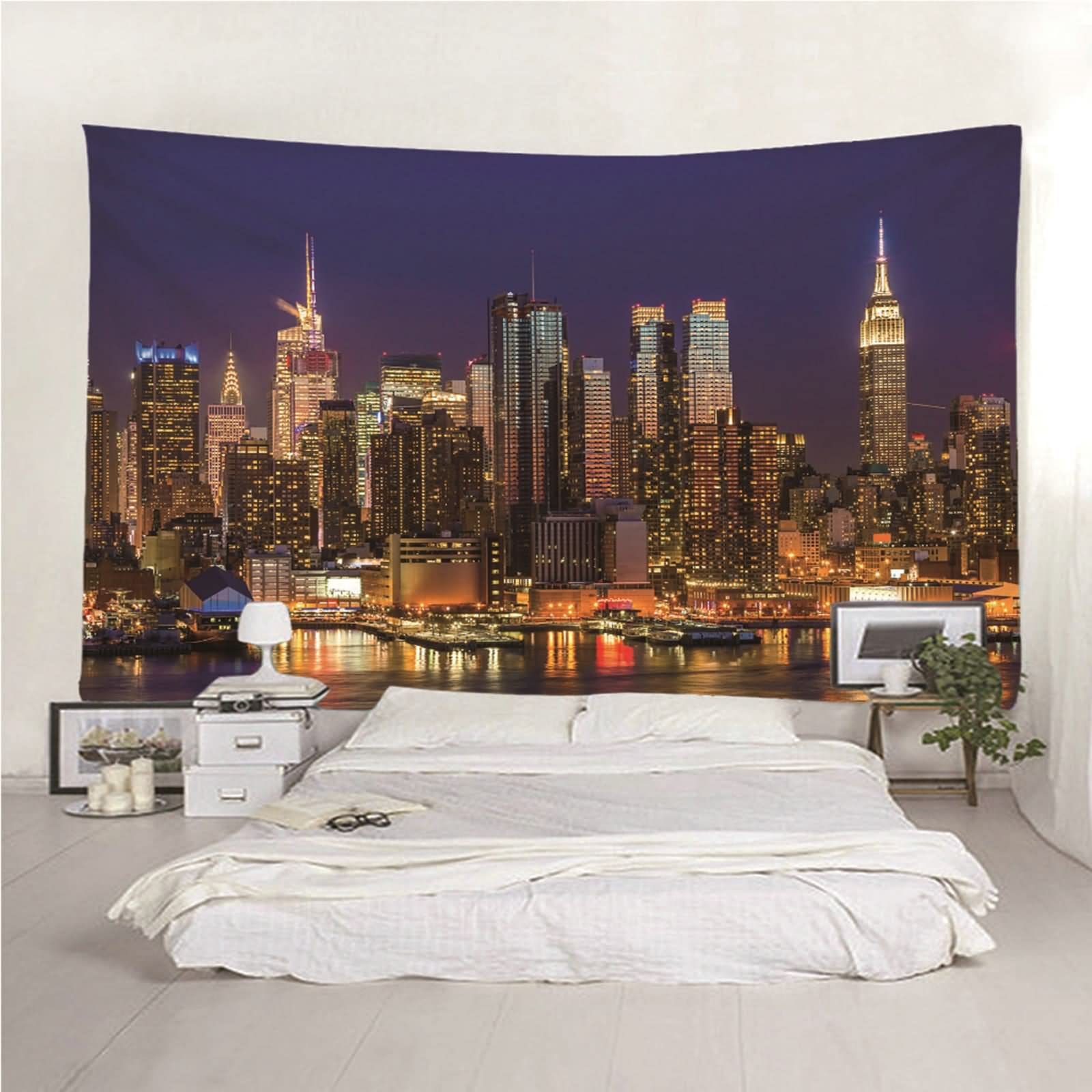 Tapiz Tela Pared Grande, Decoración Pared Grande Paisaje de La Ciudad de Noche Poliéster Vistoso 350x256CM