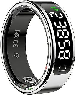 Smart Ring for Women Men, Health Fitness Tracker with Touchscreen Display, Heart Rate/Blood Oxygen/Sleep Monitor, Activity Tracker, 1ATM Waterproof, Compatible with iPhone & Android (Sliver, 7)