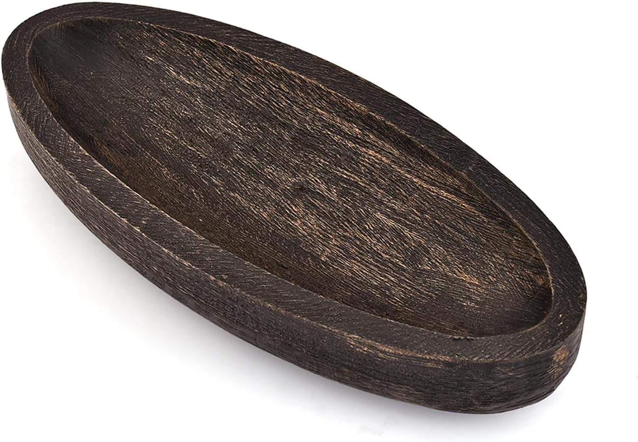 Decorative Bowl Mango Wood Oval Bowl with Black Finish for Coffee Table or Dining Table Décor for Living Room, Kitchen Counter & Home Accents (14" X 6" X 2.3")