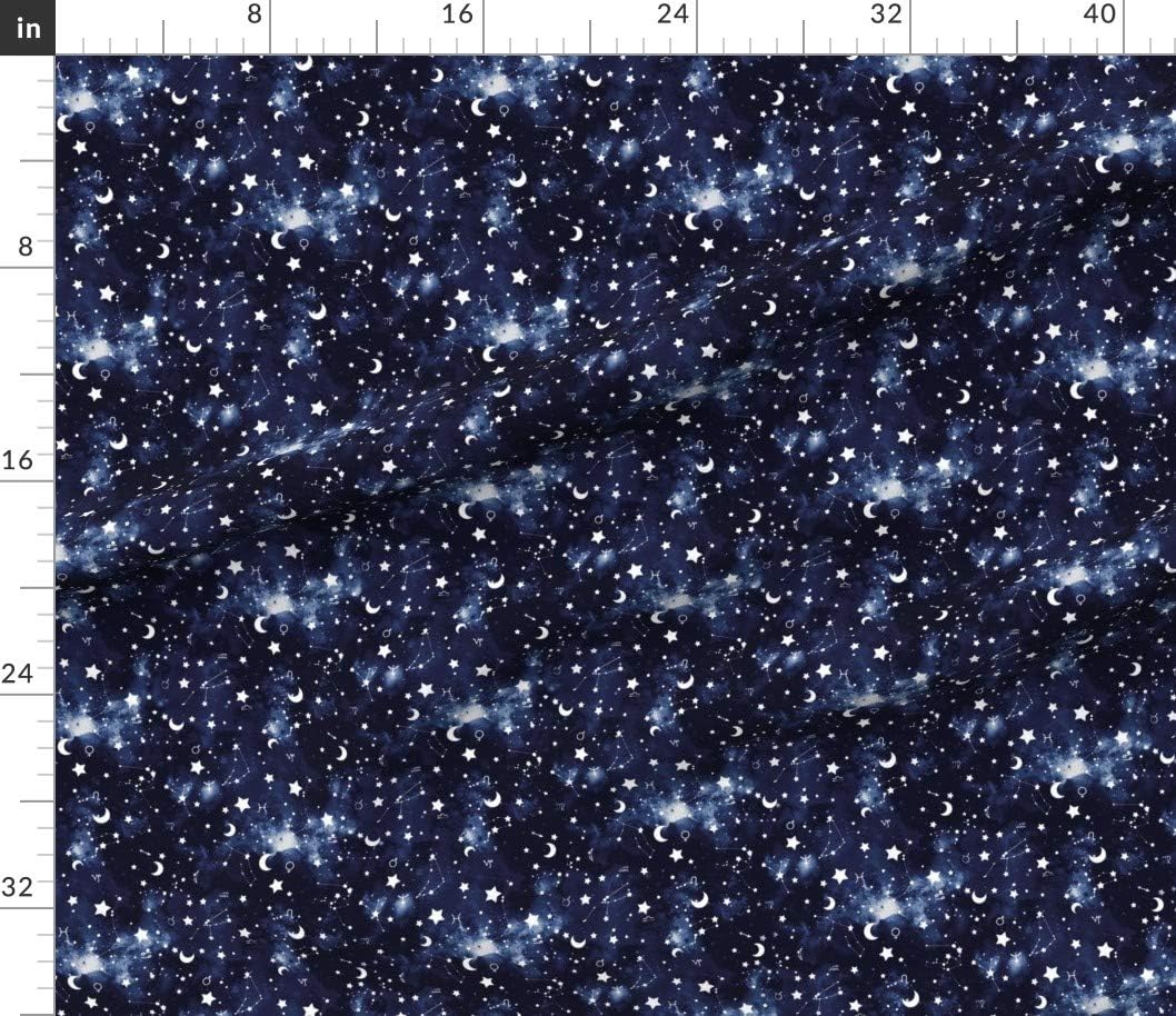 Spoonflower Fabric - Zodiac Dark Blue Stars Constellations Moon Galaxy Astrology Printed on Petal Signature Cotton Fabric Fat Quarter - Sewing Quilting Apparel Crafts Decor