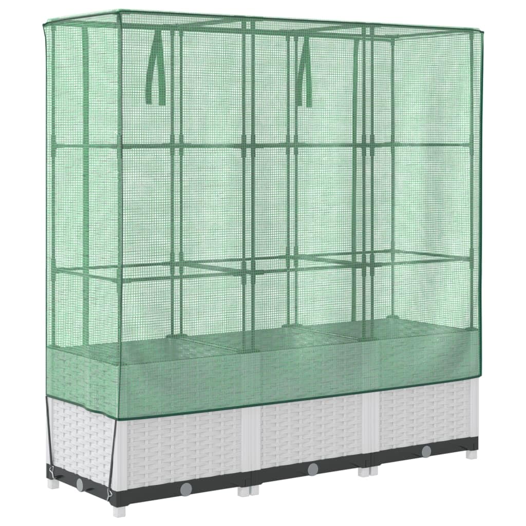 Homgoday Hochbeet mit Gewächshaus-Aufsatz Pflanzkasten Gemüsebeet Blumenbeet Blumenkasten Gartenbeet Pflanzbeet Frühbeet für Balkon Garten Terrasse Rattan-Optik 120x40x138 cm Weiß