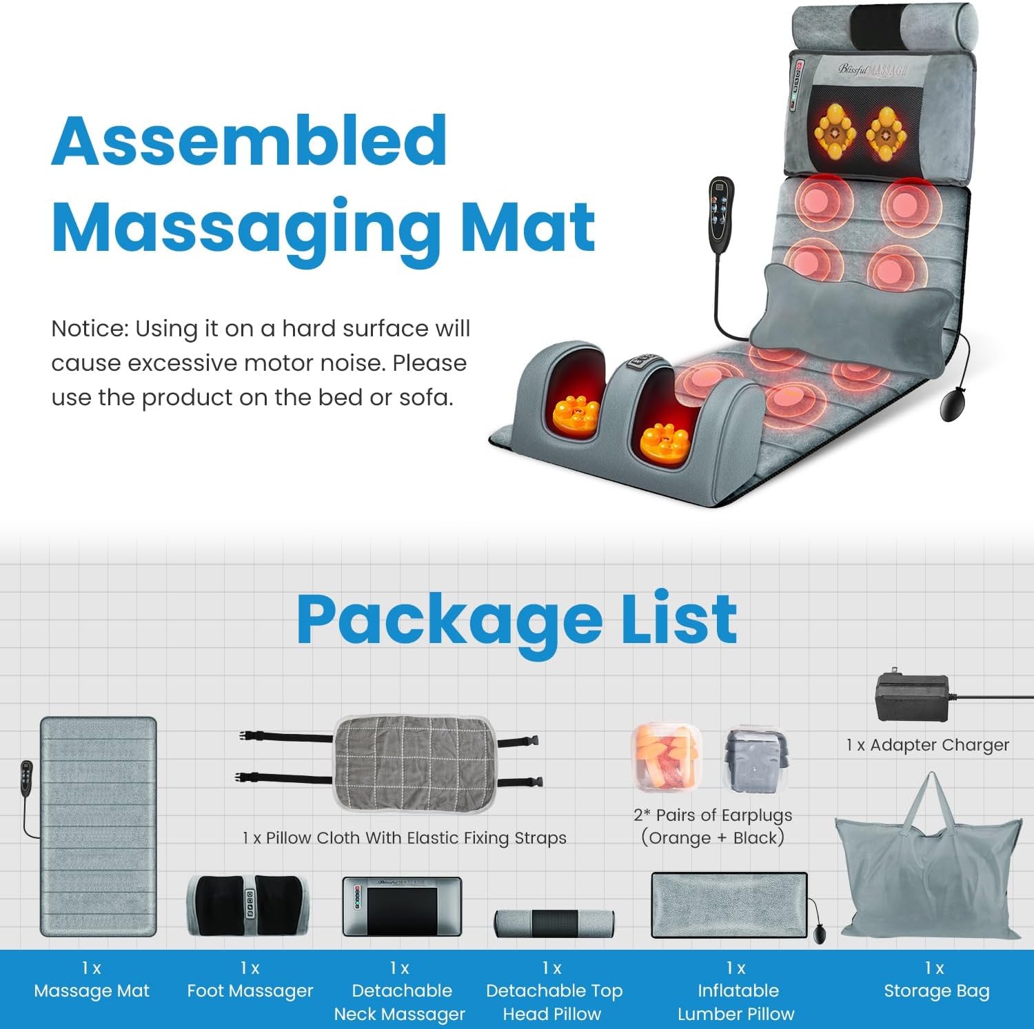 Full Body Massage Mat - 9 Massage Modes Electric Heating Vibration Massage Pad, Neck Foot Back Massage Detachable Massage Pillow, Anti-Slip Bottom Foot Massagers - Image 9