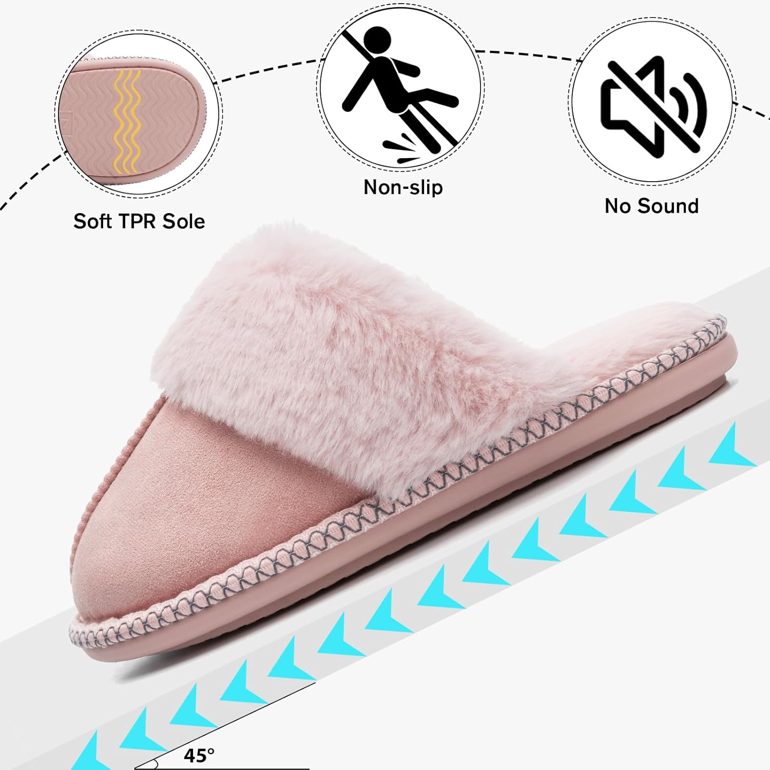 GOEWY Fuzzy Slippers for Women with Memory Foam Warm Winter Faux Fur Slippers House Shoes Indoor Outdoor Gifts For Women Suede Anti-Skid