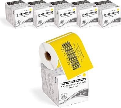 HouseLabels Compatible with Dymo 1744907 Labels, Yellow, 4" x 6" | Shipping Labels; Compatible With Dymo LW 4XL Not 5XL, Rollo & Zebra; 6 Rolls /1320 Labels