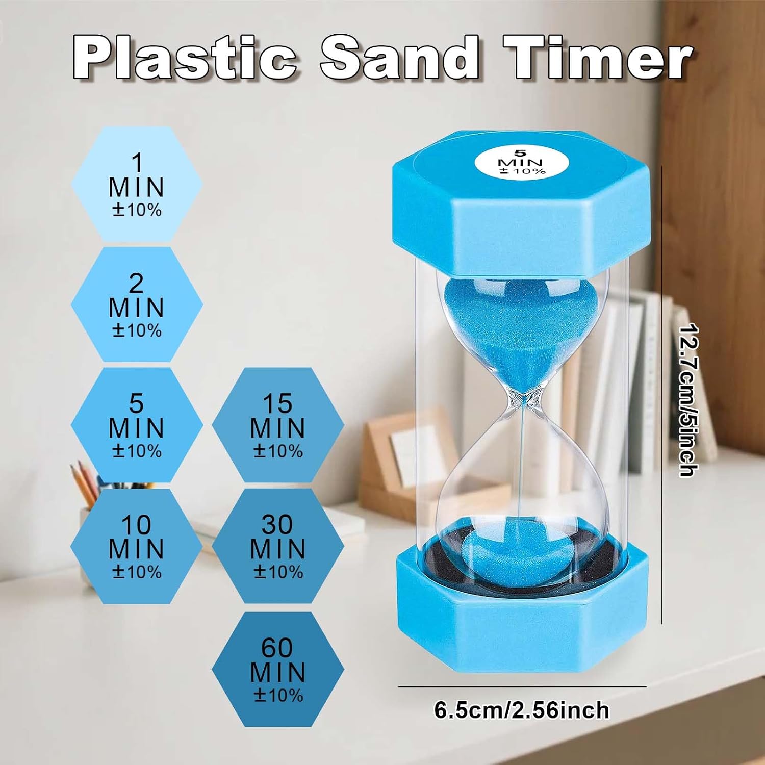 2 Minute Sand Timer, Unbreakable Hexagon Hourglass, Plastic Sand Watch Reloj De Arena 2 Minutos, Colorful Hour Glass Sandglass for Toothbrush Classroom Games Kitchen (Blue)