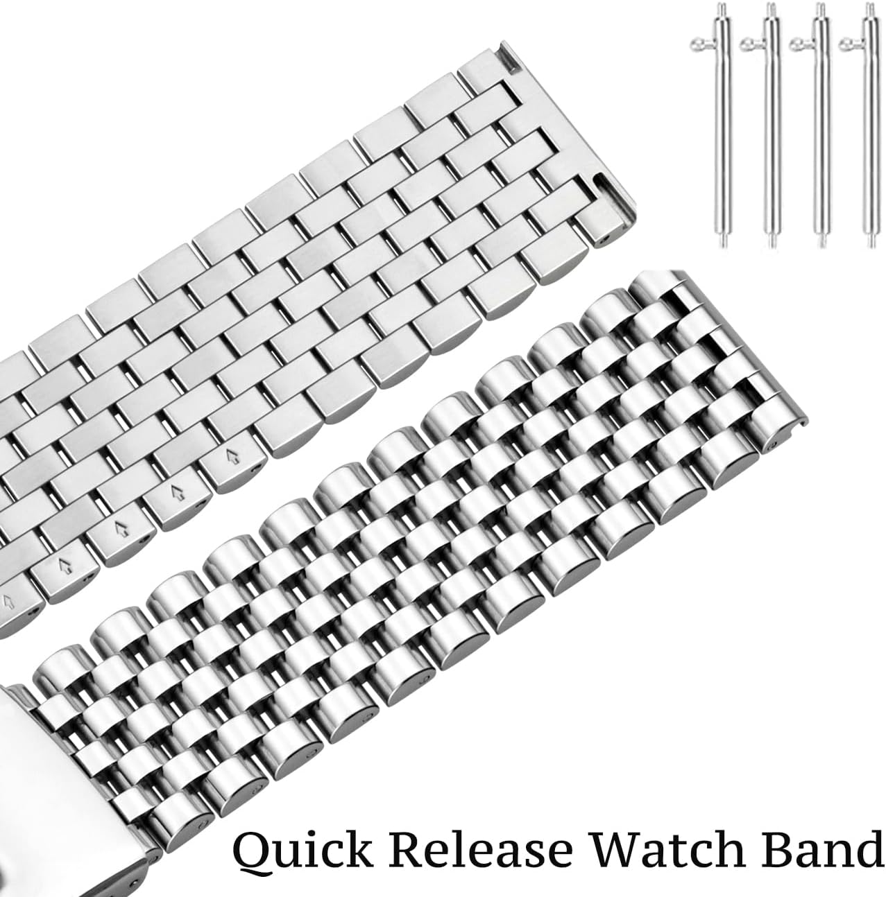 Juntan Stainless Steel Watch Band 20mm 22mm, 7 Half Beads Polished Brushed Watch Bands for Men Women, Metal Quick Release Watch Strap Watch Bracelet with Deployment Double Folding Buckle - Image 5