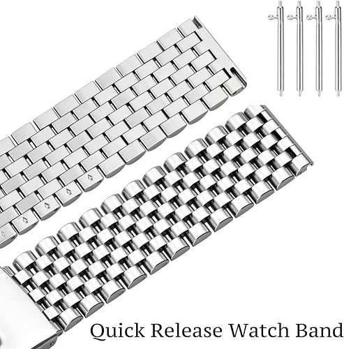 Miniatura 5 de Juntan Correa de reloj de acero inoxidable de 0.78 pulgadas, 0.86 pulgadas, 7 medias cuentas pulidas cepilladas, correas de reloj para hombres y