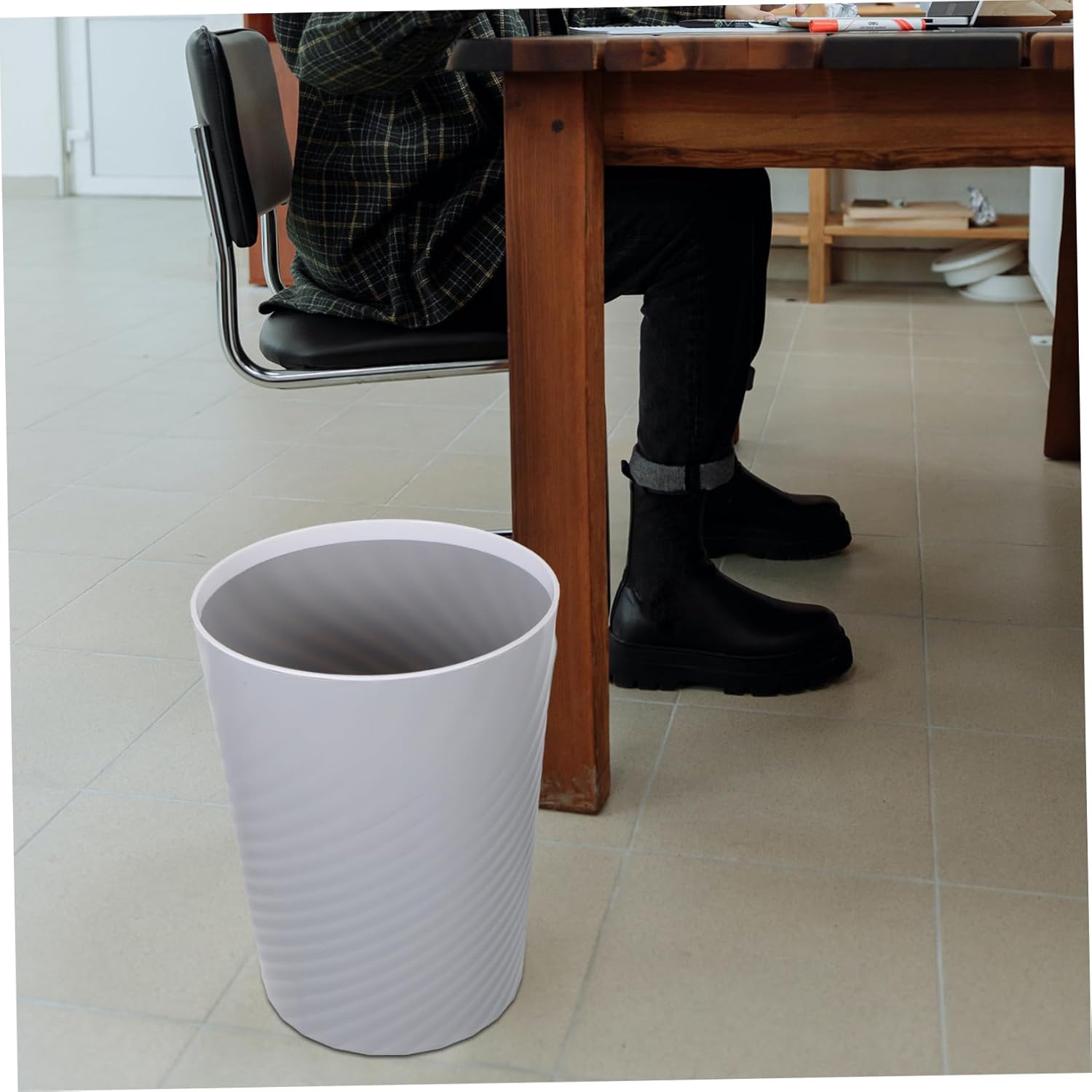1pcs Bathroom Trash Can No Lid Wastebasket for Home Office and Bathroom Use Stylish Gray Garbage Holder for Organized Spaces Versatile Waste Container for Tidy Surroundings