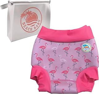 Beach Baby New Reusable Swim Nappy - Flamingo Fandango Print | Eco-Friendly & Reusable Swim Diapers | & Toddler Swimwear from the UAE | Size Medium (6-12 months)