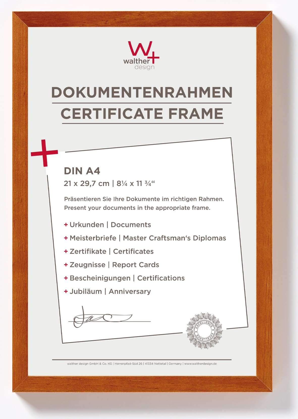 walther design Bilderrahmen buche 21 x 29,7 cm (DIN A4) Dokumentenrahmen Peppers Holzrahmen BP130P