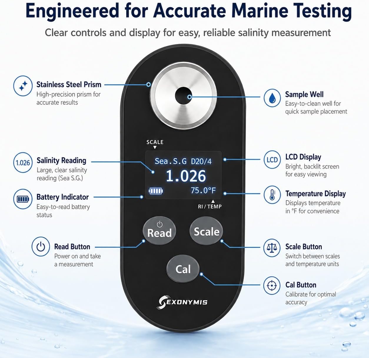 Digital Seawater Refractometer for Aquarium Salinity Testing, IP67 Waterproof Salinity Meter with ATC & Backlit LCD, for Reef Tank Fish Tank Marine Water