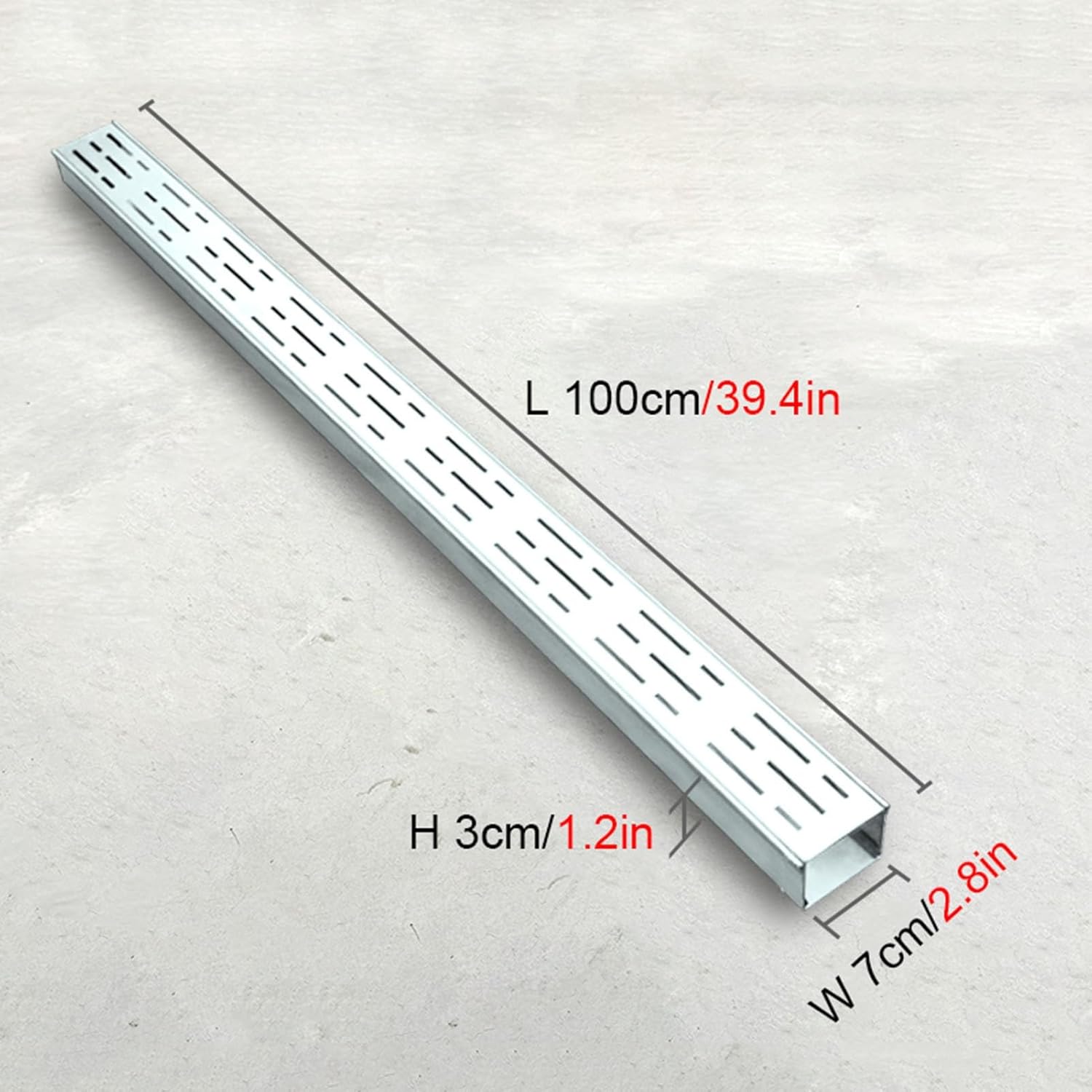 Stainless Steel Narrow Sewer Channel Drain Grate Kit, 1.4/2/2.8/3.9/5.9/7.9 Inch Wide, 39.4 Inch Long, Outdoor Trench Drainage Kit for Driveways, Patios, Pool Decks and Commercial Areas(Silver,7x3cm/2