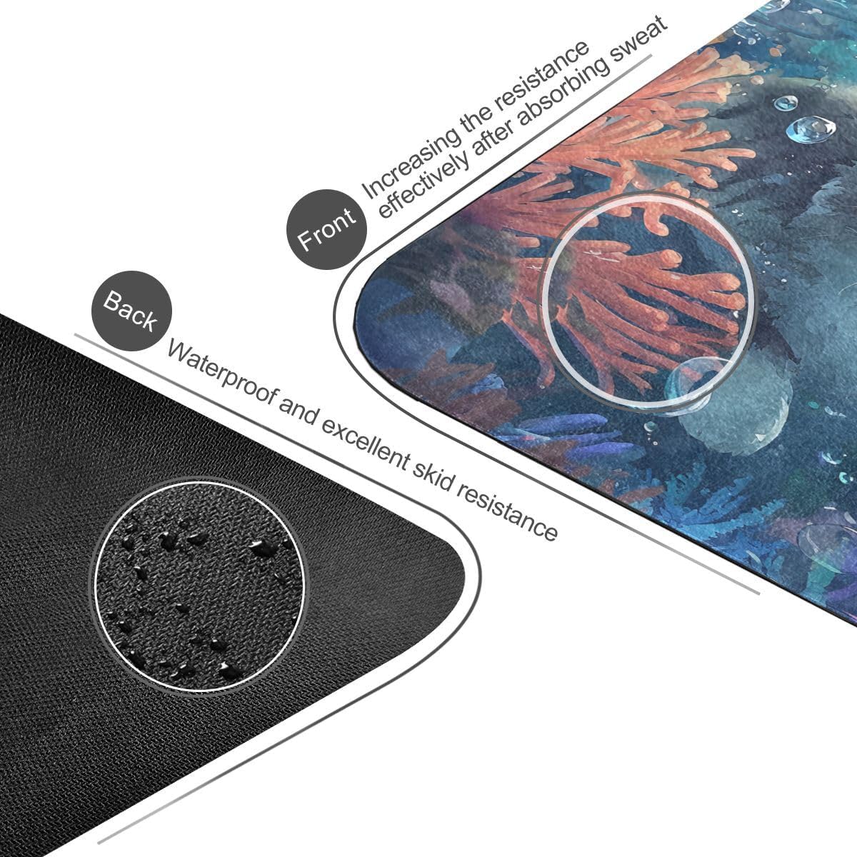 ALAZA Cute Cat Undersea Yoga Mat Non Slip Fitness Exercise Mat, Workout Mat for Yoga, Pilates and Floor Exercises