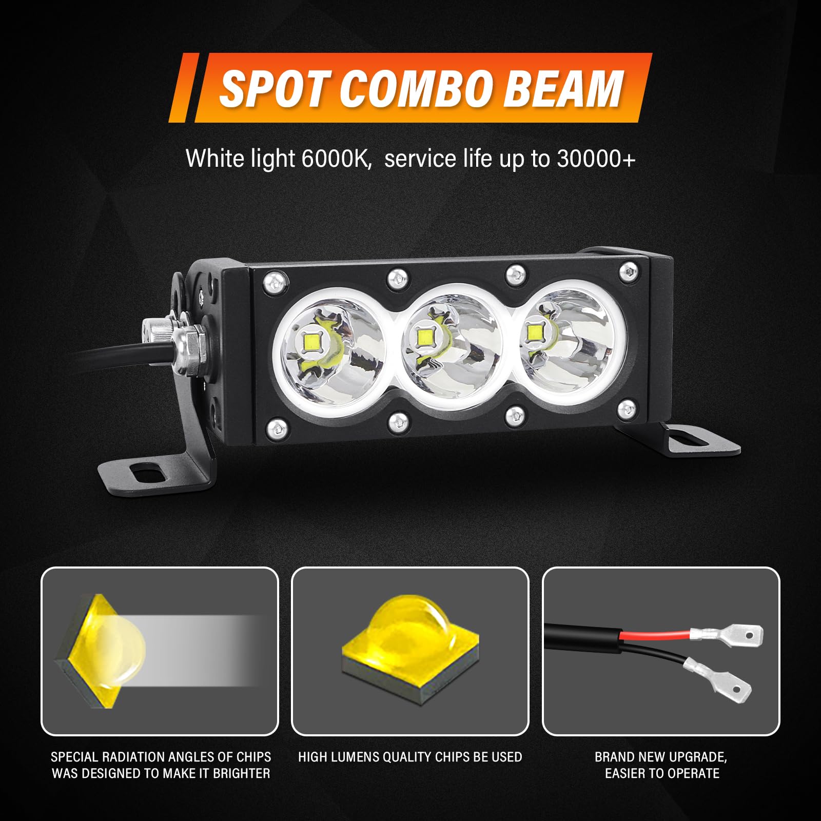 Willpower Pasek LED 6 cali, 30 W, rampa LED, pojedynczy rząd, 12 V, 24 V, IP67, reflektor LED światła robocze LED do 4 x 4, ciężarówki, ciągnika, quada, okablowanie, 6000 K, biały