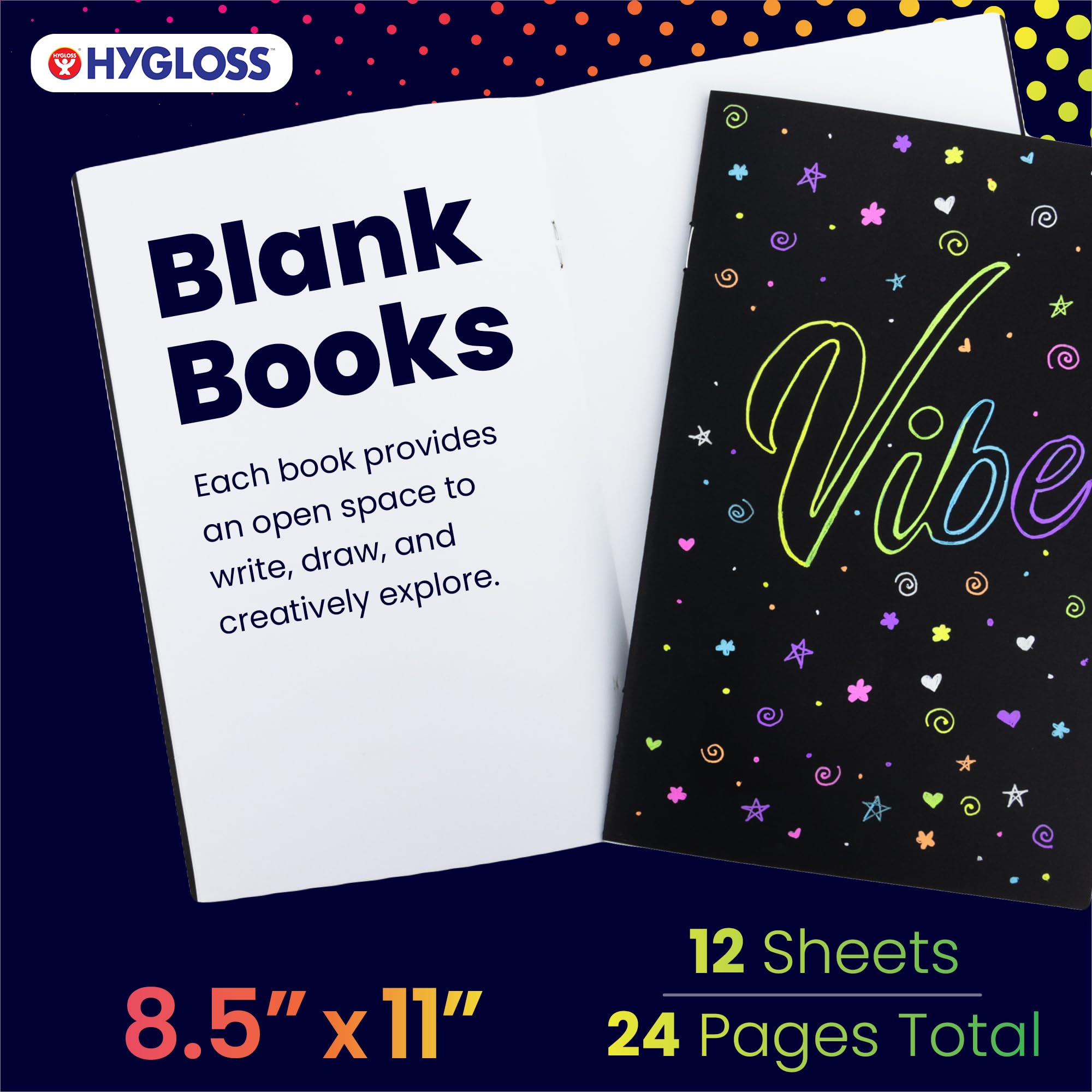 Hygloss Libros en blanco de 8.5 x 11 pulgadas, paquete de 6, tapa blanda de color negro para dibujar y escribir, libros vacíos para diario, bocetos o artes y manualidades