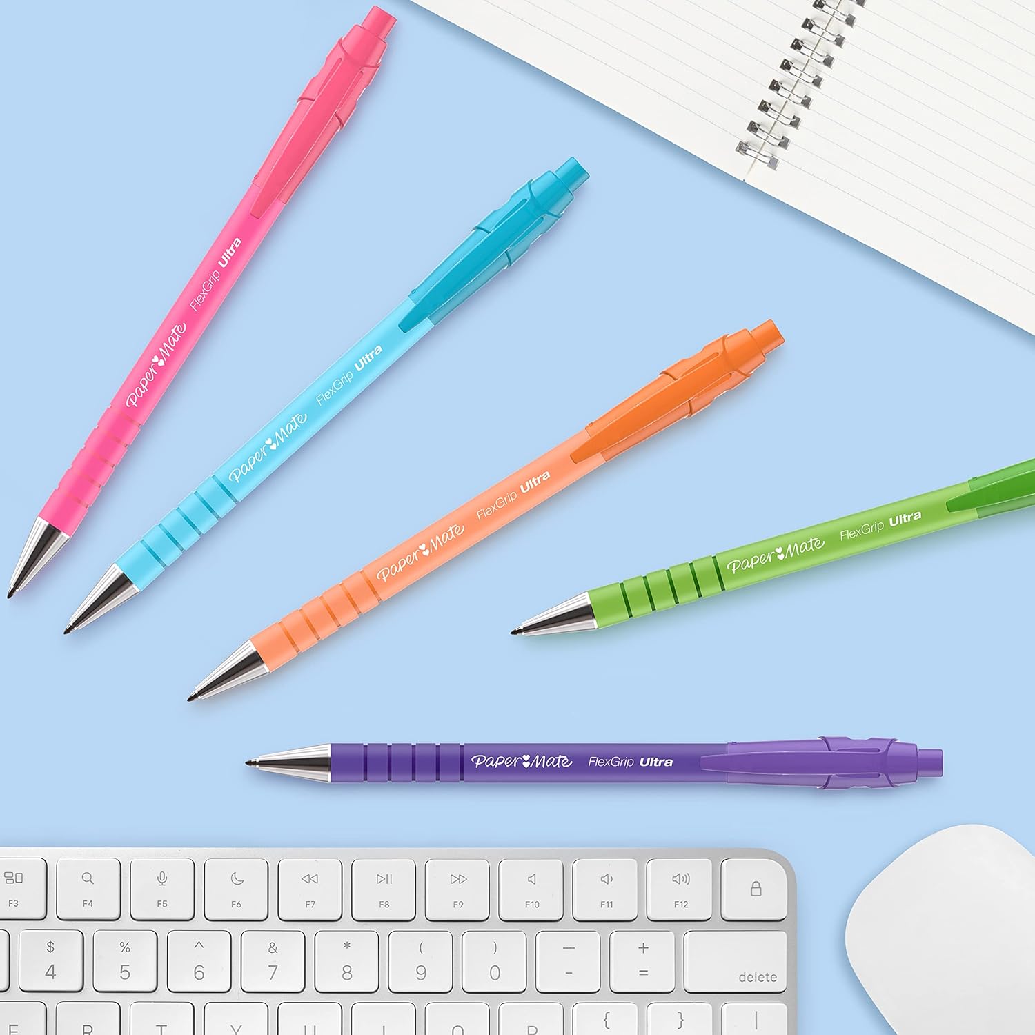 Paper Mate Flexgrip Ultra Bright Ballpoint Pens | Medium Point (1.0mm) | Blue Ink | Bright Barrels | 5 Count