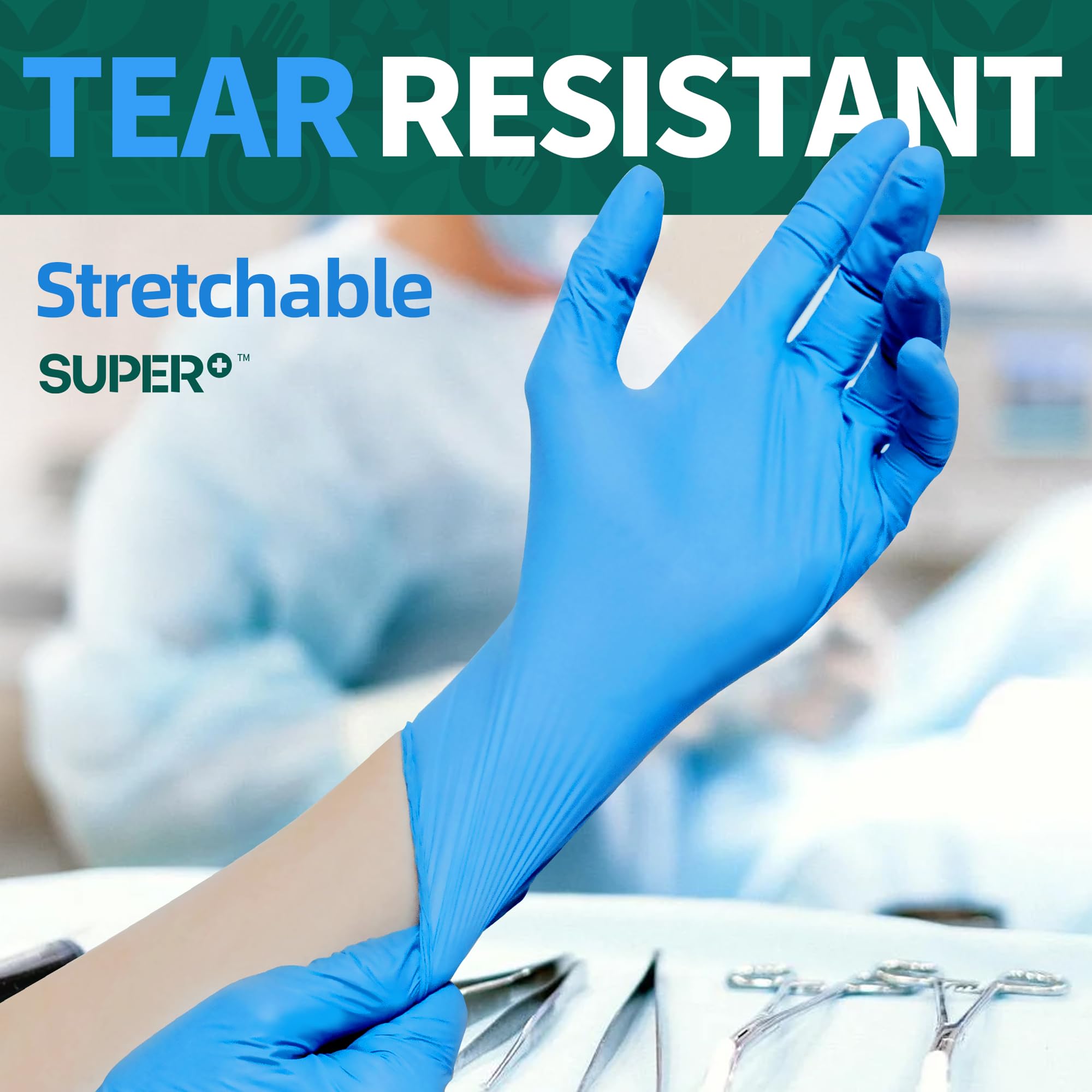 Supmedic Lot de 100 gants d'examen jetables en vinyle, sans poudre, sans latex, de qualité alimentaire, pour la cuisine, le nettoyage, les médicaux, bleu, taille L