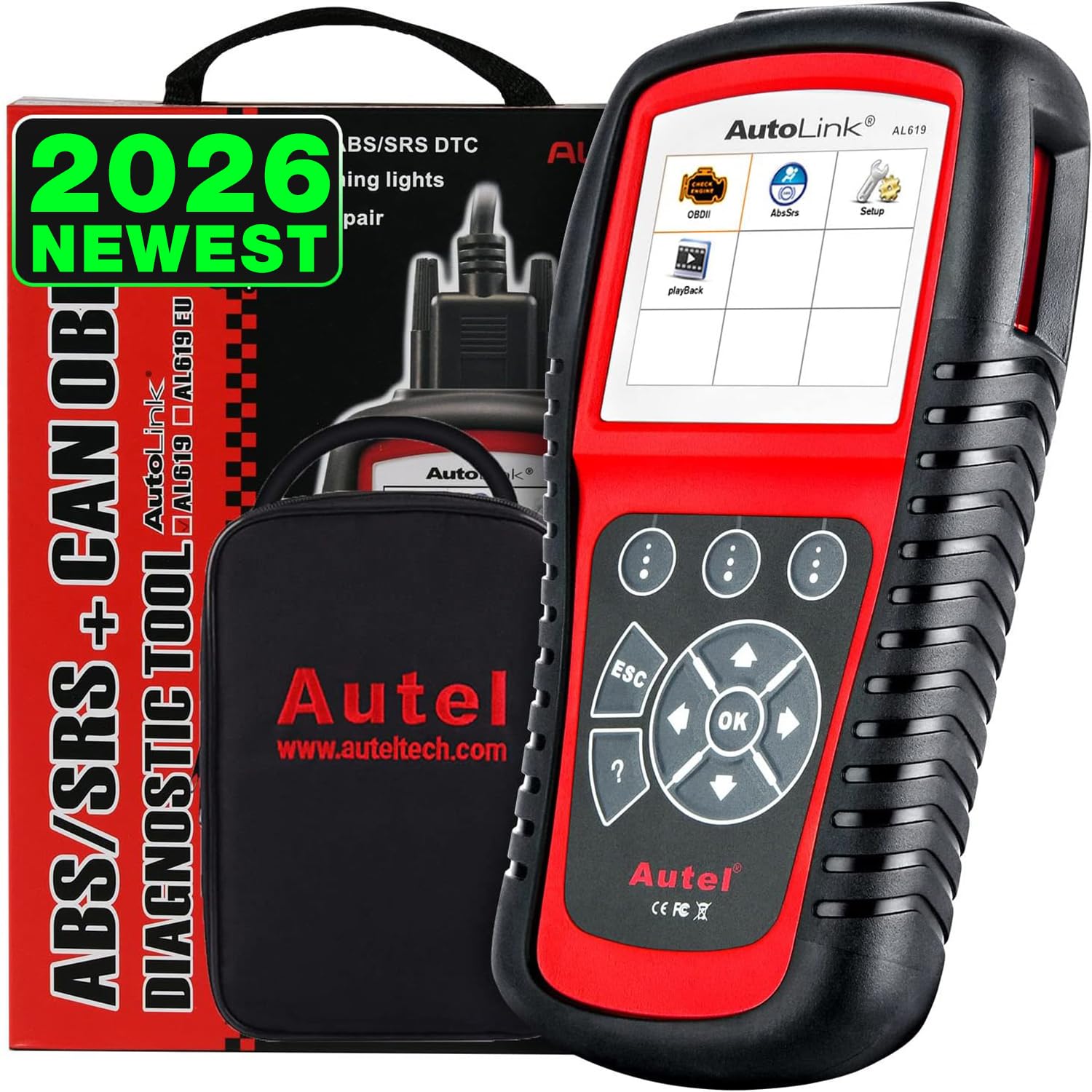 AutoLink AL619 Scanner, 2026 ABS SRS Airbag Warning Light Diagnostic Scan Tool, Up of AL519 ML519 ML619, 10 OBDII Test Modes, DTCs Lookup, Live Data, Turn Off Check Engine Light OBD2 Code Reader